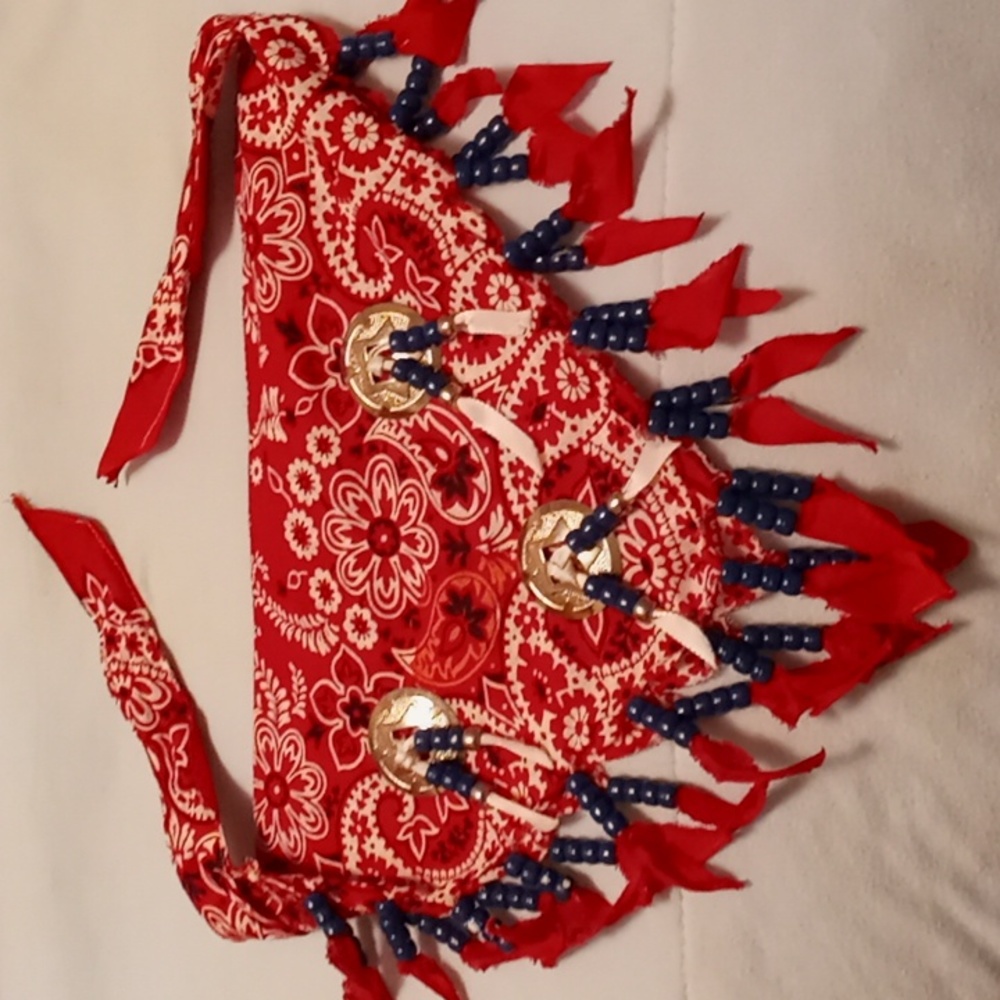Western/Indian-Style,Red&White, Floral, Head/Neck,Scarf/Beads & Silver Conchos❤️
